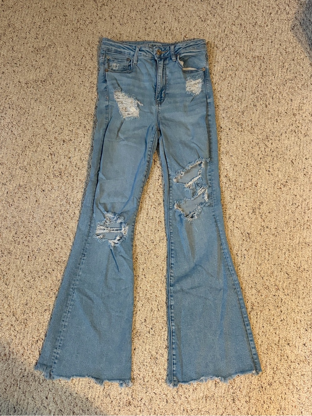 American Eagle Light Blue Distressed Flare Jeans - Women
